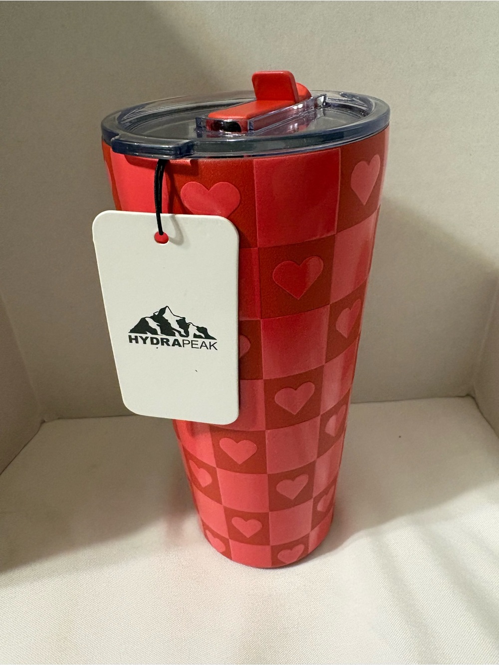 Hydrapeak Red Heart Checker Stainless Steel Tumbler red pink 22 OZ NWT